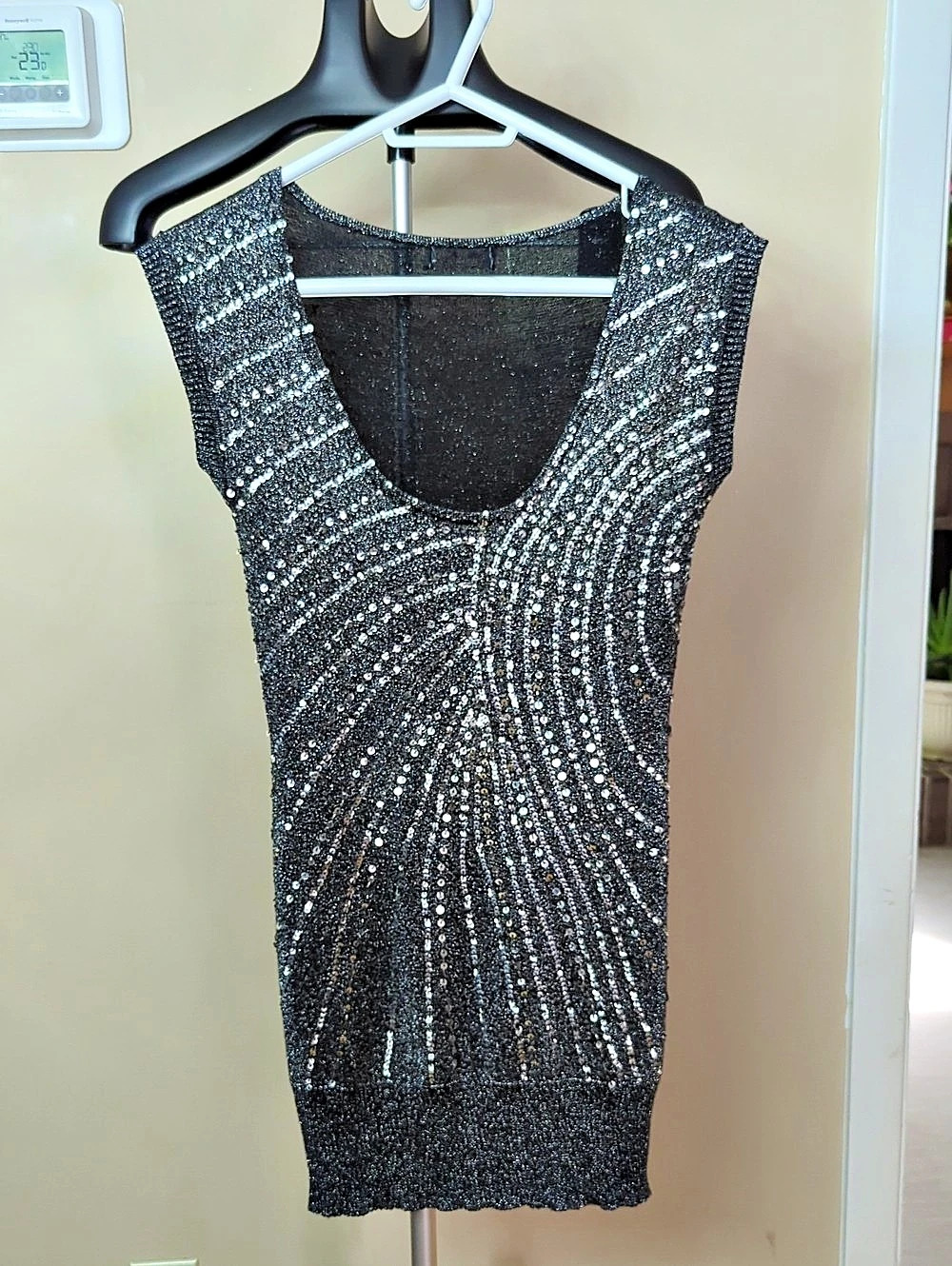 Sequin Sleeveless Mini Dress in Black And Silver.  Like New